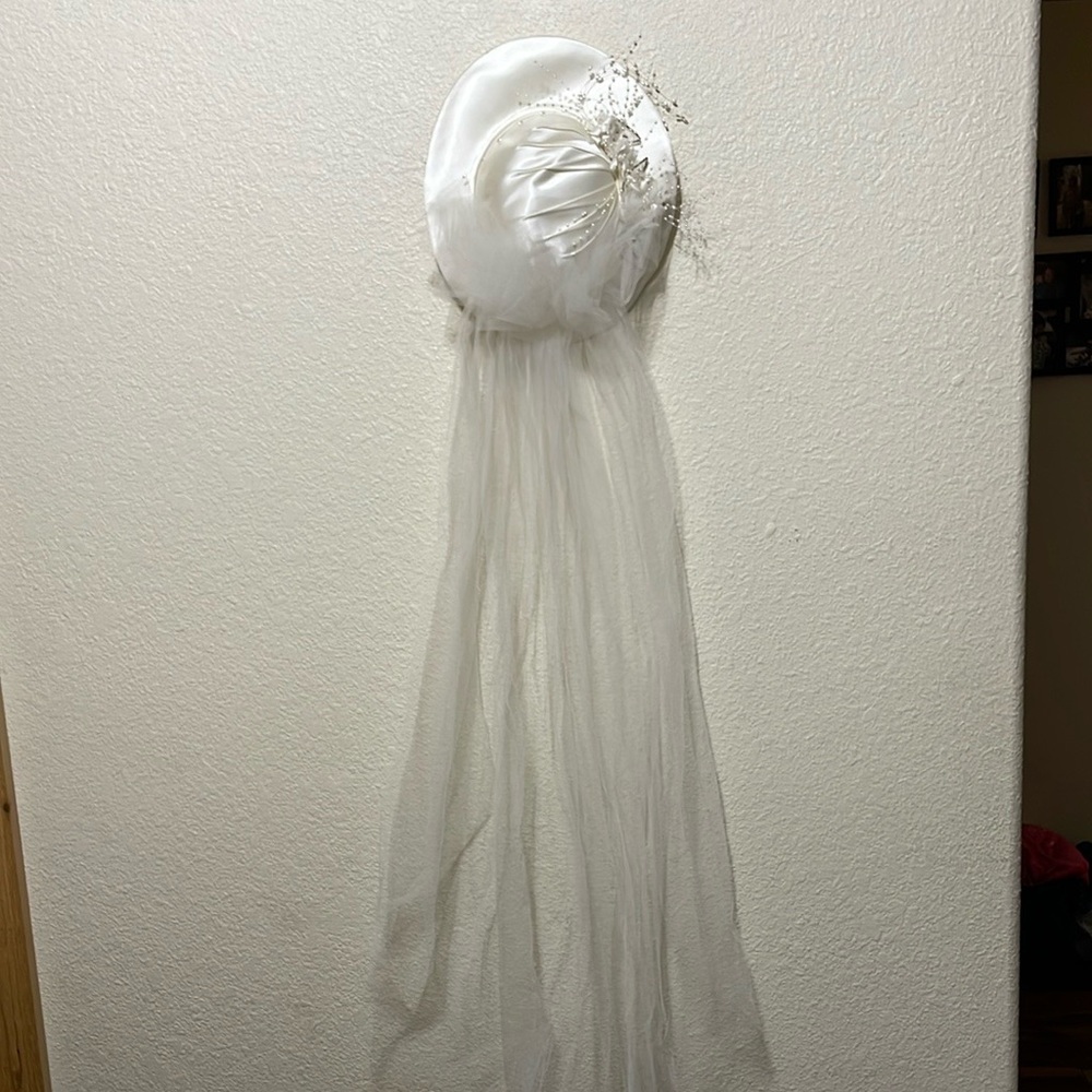 Vintage Wedding Hat And Veil With Beads. Very Beautiful And Classic.